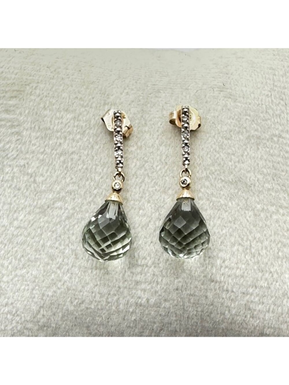 Vintage 14K Yellow Gold Diamond and Blue Topaz Pierced Earrings 4.06 Grams - Picture 8 of 8